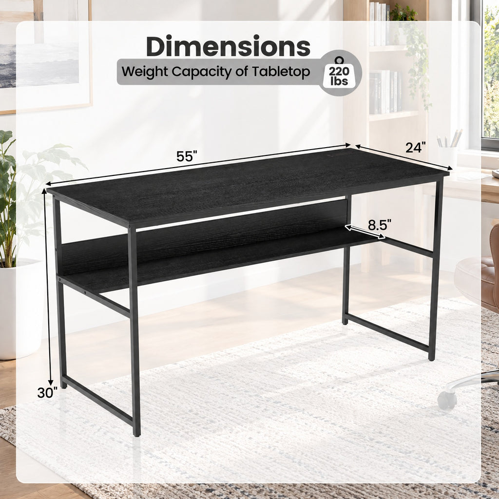 Airfind 55 x 24 inch Computer Desk with Power Outlets and USB Ports, 220 lbs Capacity, Engineered Wood Metal Frame, Black