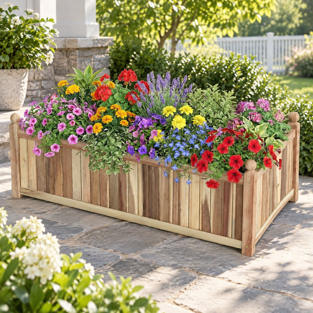 Airfind Wooden Raised Garden Bed Natural Acacia Wood Rectangular Planter Box with Liner, 110 lbs Capacity, Acacia Wood Frame, Natural