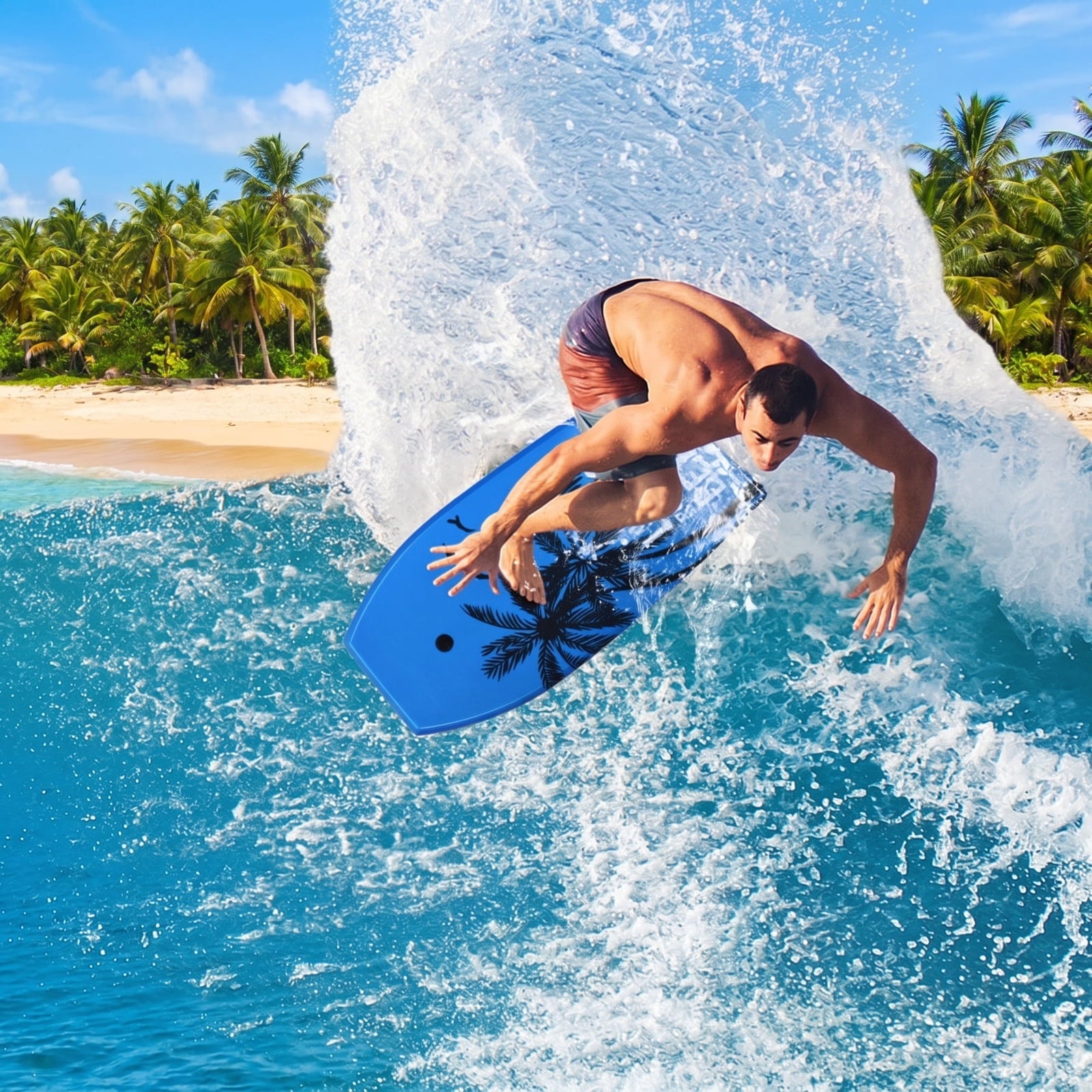 Airfind 33 Inch Ultra-Light IXPE Bodyboard for Kids ¡ª Cool-Touch Deck, EPS Core, HDPE Slick Bottom, Crescent Tail, Coiled Wrist Leash (Blue)