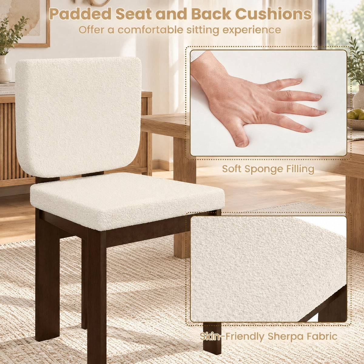 Airfind Wooden Dining Chair Set of 2 with Rubber Wood Leg for Home Office Living Room, Chair 265 lbs Capacity, Rubber Wood Sherpa Sponge Frame