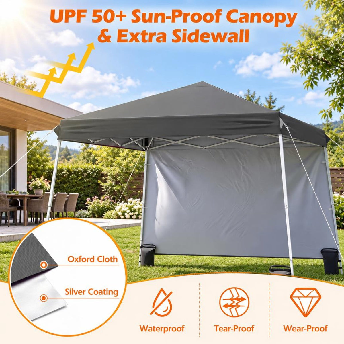 Airfind 9 ft x 9 ft Pop Up Canopy Tent with 8 Ground Stakes 4 Wind Ropes and Carry Bag for Outdoor Party, Metal Oxford Cloth PP Frame, Grey
