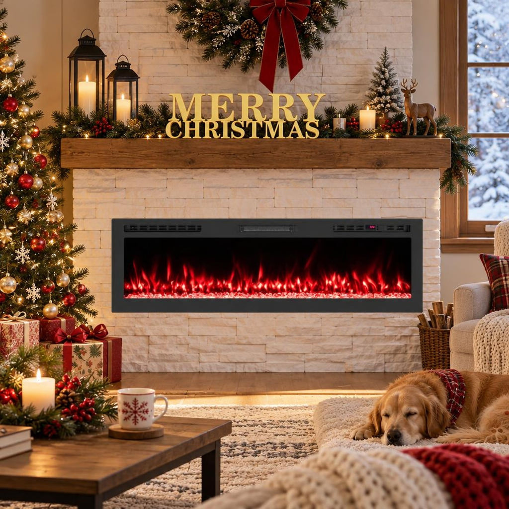 Airfind Smart WiFi Electric Fireplace Wall Mounted and Recessed 750W/1500W Heater-60 Inch, Black, Power Cord 5 ft Net Weight-36in 29.5 lbs