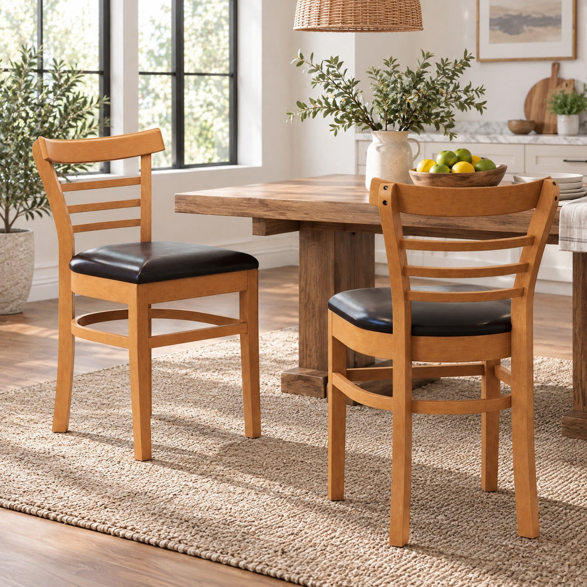 Airfind Set of 2 Wooden Dining Chair with Rubber Wood Legs for Restaurant, Chair 400 lbs Capacity, Rubber Wood PU Leather Sponge Frame, Brown