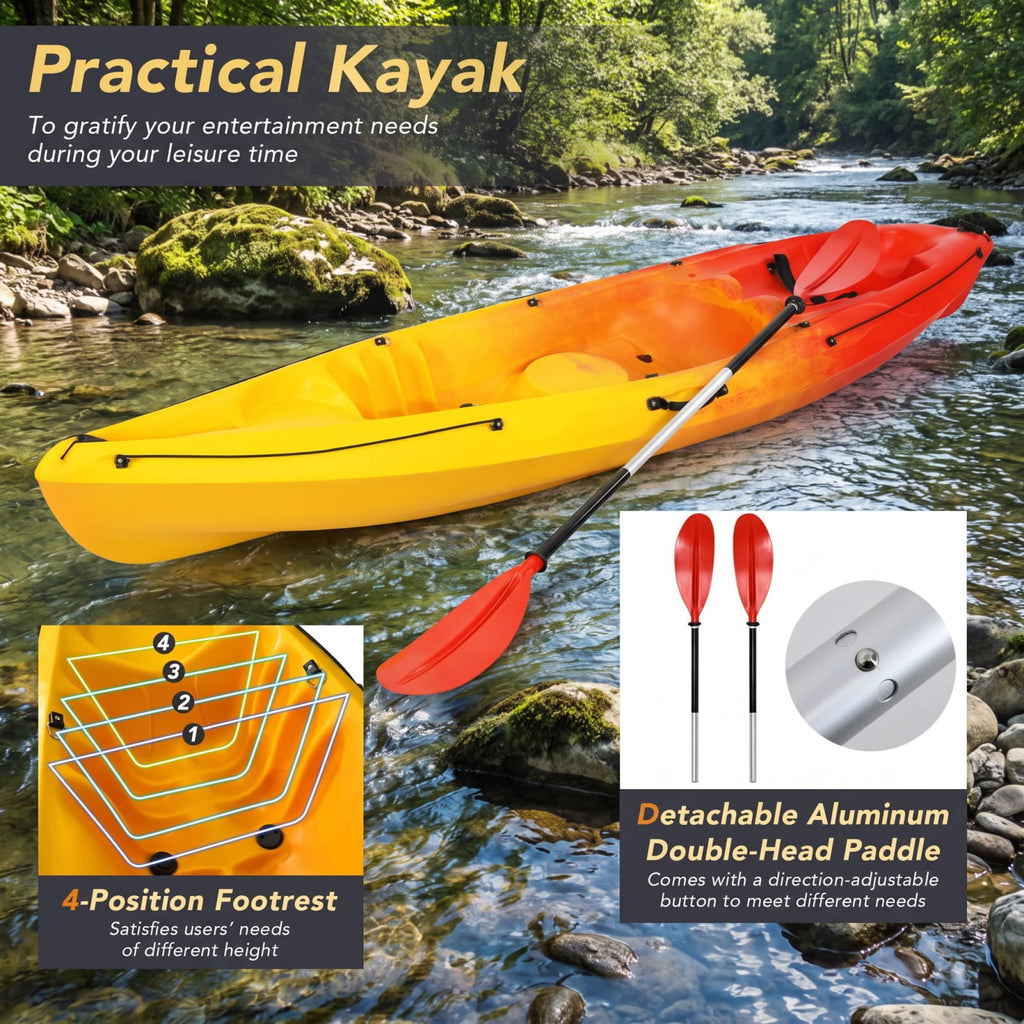 Airfind Single Sit on Top Kayak with Detachable Aluminum Paddle Adjustable Footrest and Bungee Storage for Adults Fishing and Sightseeing, Yellow