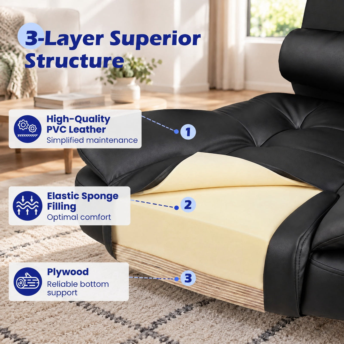 Airfind Big High Back Executive Chair with Linkage Armrests and Leather Padded Seat for Office, 330 Lbs Capacity with Black: PVC Leather Sponge, Black