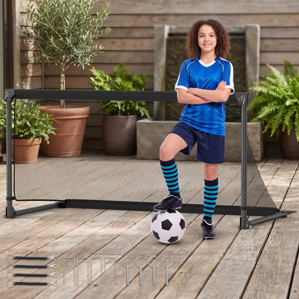 Airfind Portable Pop Up Soccer Goal for Kids with Heavy Duty Metal Frame and Ground Stakes for Backyard Training and Outdoor Practice, Black