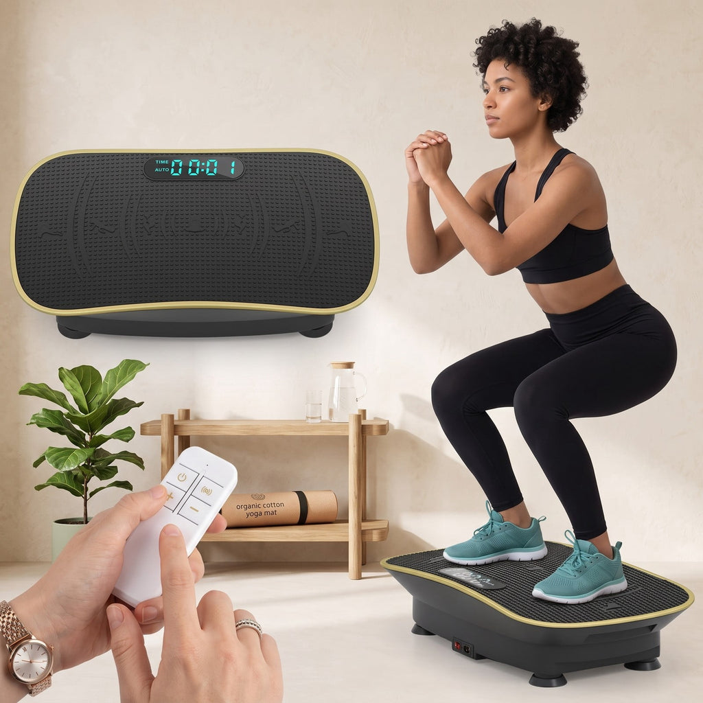 Airfind Vibration Plate Exercise Machine for Lymphatic Drainage and Weight Loss, Whole Body Vibration Platform with 10 Speed Intensities, LED Display and Remote, Black