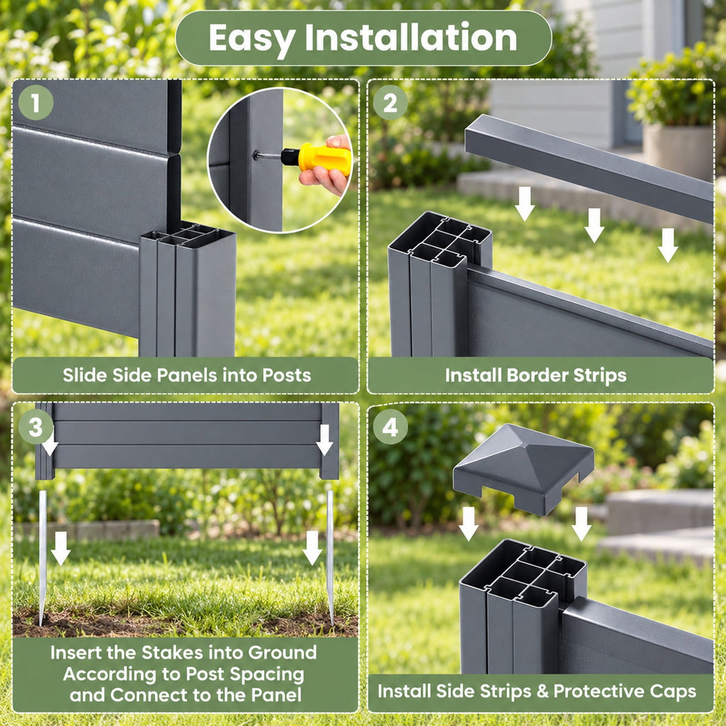 Airfind 48 x 38 Inch Air Conditioner Fence 3 Panels with Metal Ground Stakes for Patio Backyard, PP ABS Galvanized Metal Frame, Gray