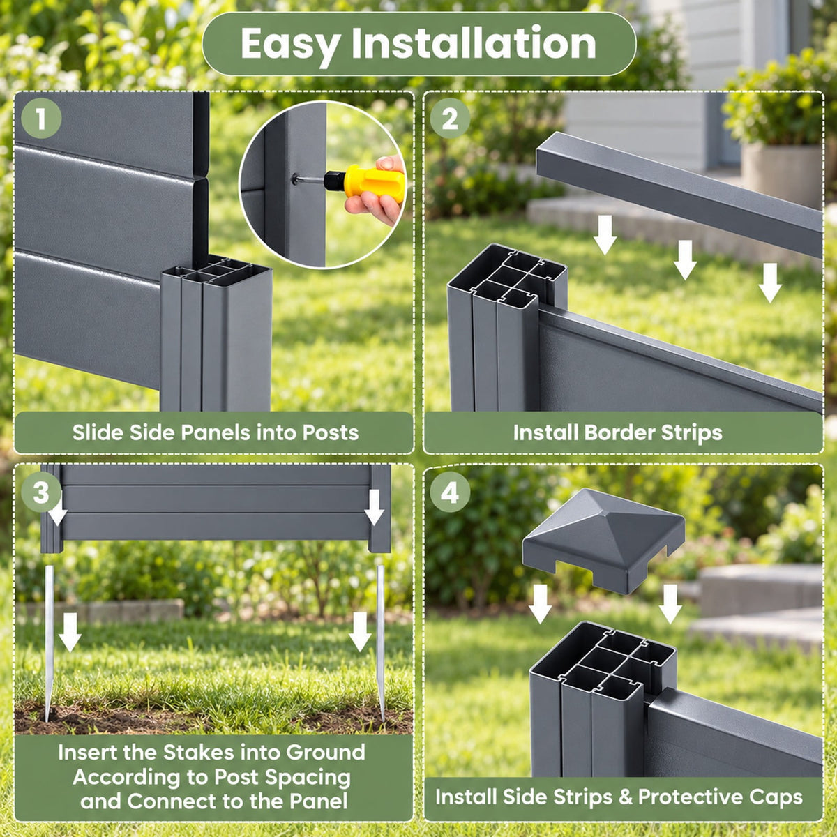 Airfind 48 x 38 Inch Air Conditioner Fence 3 Panels with Metal Ground Stakes for Patio Backyard, PP ABS Galvanized Metal Frame, Gray