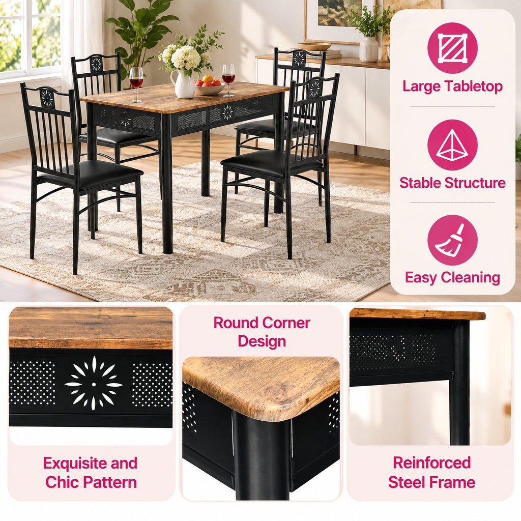 Airfind 5 Pcs Dining Set Wood Metal Table and 4 Chairs with Cushions, 132 lbs Capacity, Steel tube and MDF Frame, Black