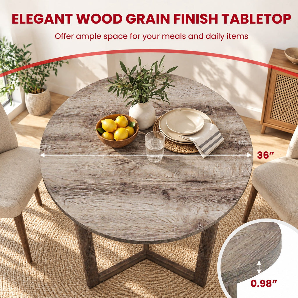 Airfind 36 Inch Round Wood Dining Table for 2-4 People with Wing-shaped Pedestal Base, 220 Lbs Capacity, Rubber Wood Mdf, 36 Inch X 30 Inch, Gray