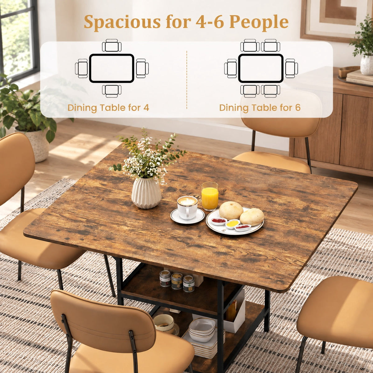 Airfind 47 Inch Rectangular Dining Table with 2 Open Storage Shelves and Sturdy Metal Legs for 4-6-Rustic Brown costway2, 155 lbs Capacity, Brown