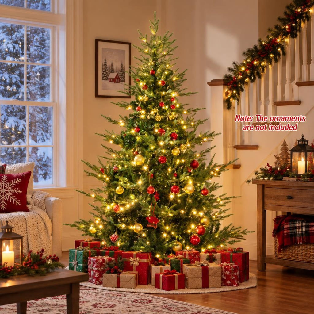 Airfind Artificial Christmas Tree with Branch Tips and Warm White LED Lights-7 Feet, White, Folding metal stand with protective foot pads