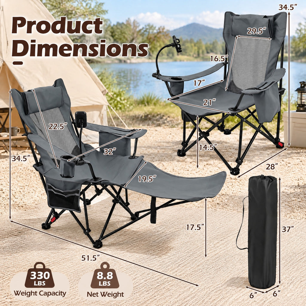 Airfind 2-in-1 Reclining Camping Chair with 3-Level Adjustable Backrest, 330 lbs Capacity, Fabric Metal Cotton Frame, 51.5 Inch x 32 Inch x 34.5 Inch Footprint