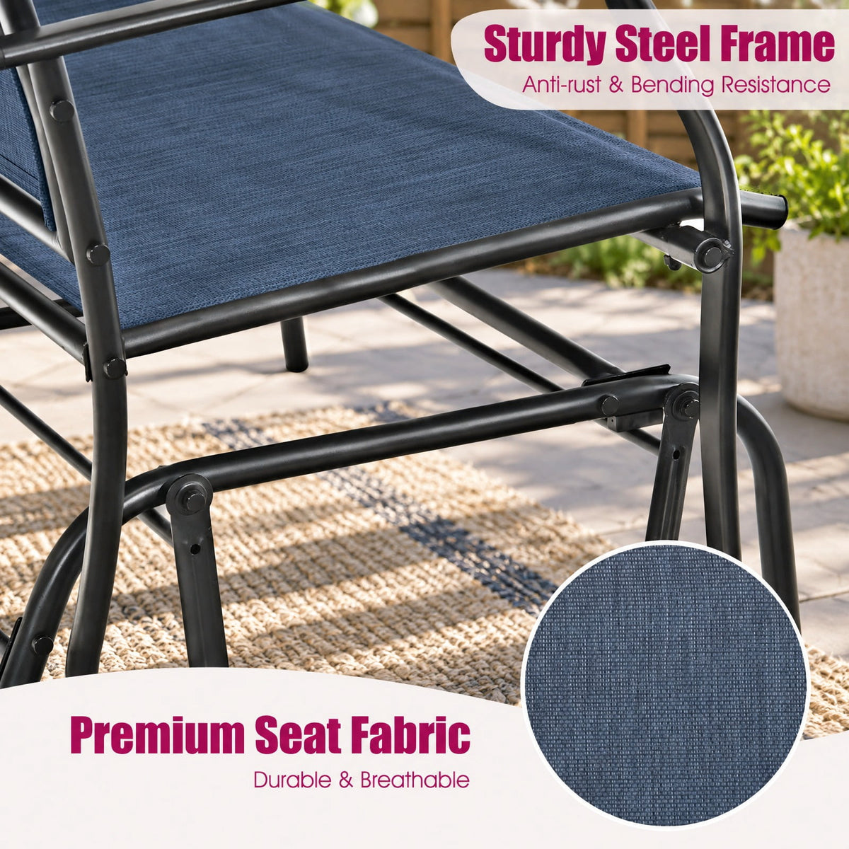 Airfind Iron Patio Rocking Chair for Outdoor Backyard and Lawn, 396 lbs Product weight: 23.5 lbs Capacity, Steel and textilene Frame, Navy