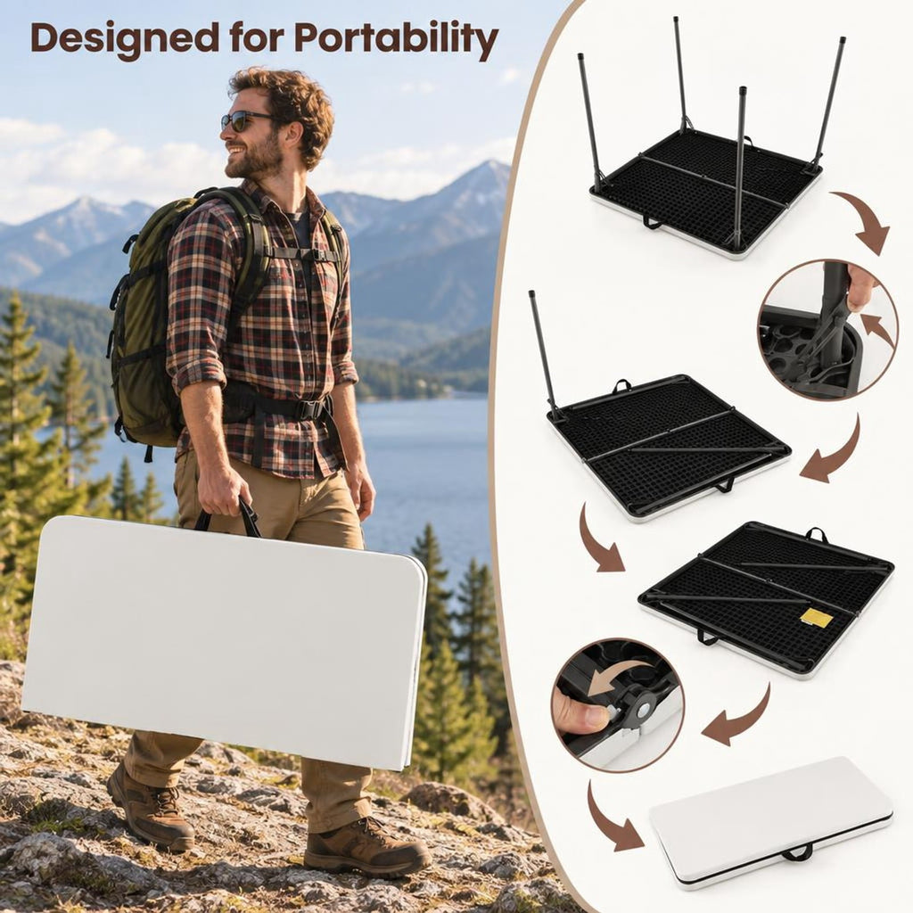 Airfind Folding Camping Table with All-Weather HDPE Tabletop and Rustproof Steel Frame, 330 lbs Capacity, HDPE Steel Frame, White