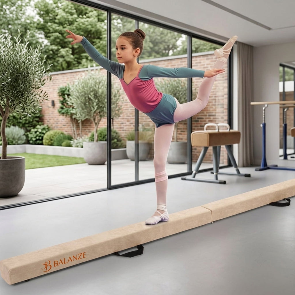 Airfind Folding Balance Beam with Solid Wood Base and Anti Slip Bottom for Kids Gymnastics Practice and Home Training, Beige