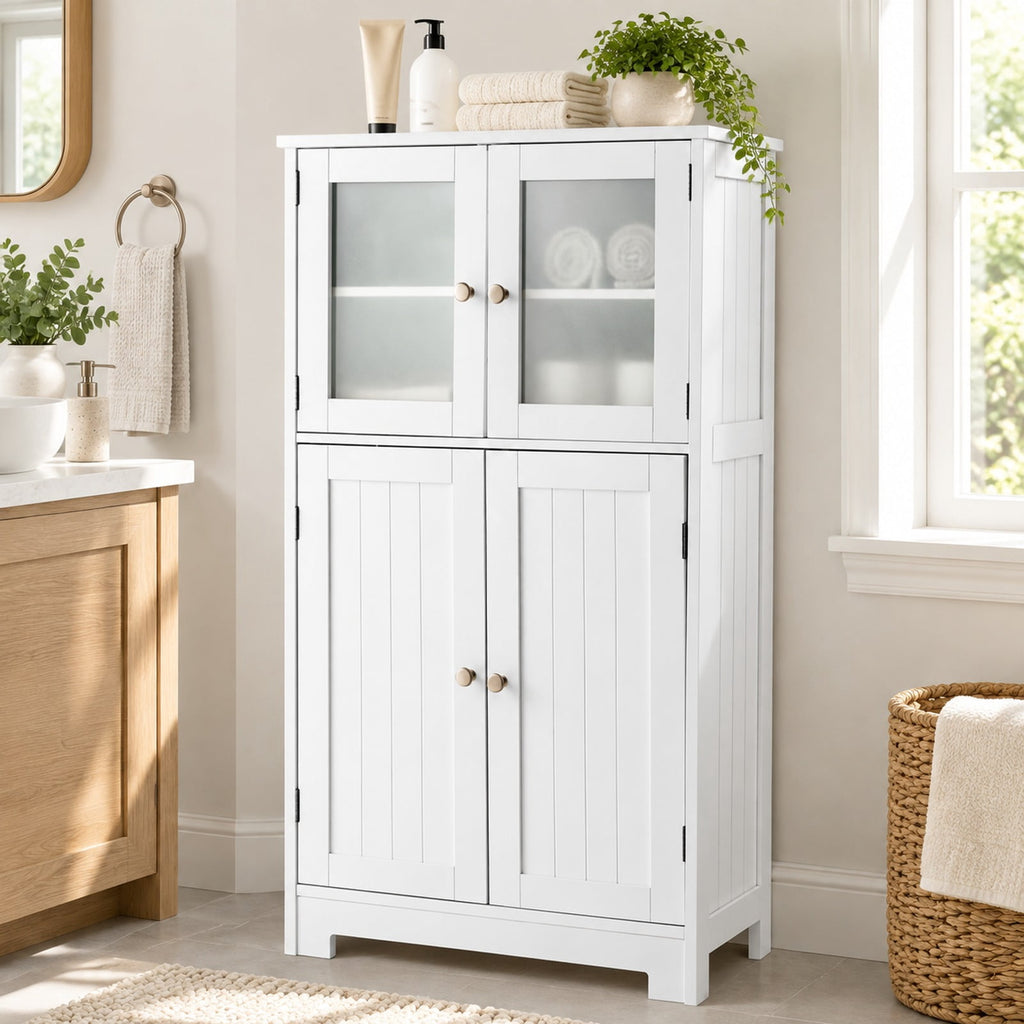Airfind Bathroom Floor Storage Locker Kitchen Cabinet with Doors and Adjustable Shelf, MDF Frame, 23 x 12 x 43 inch Footprint, White