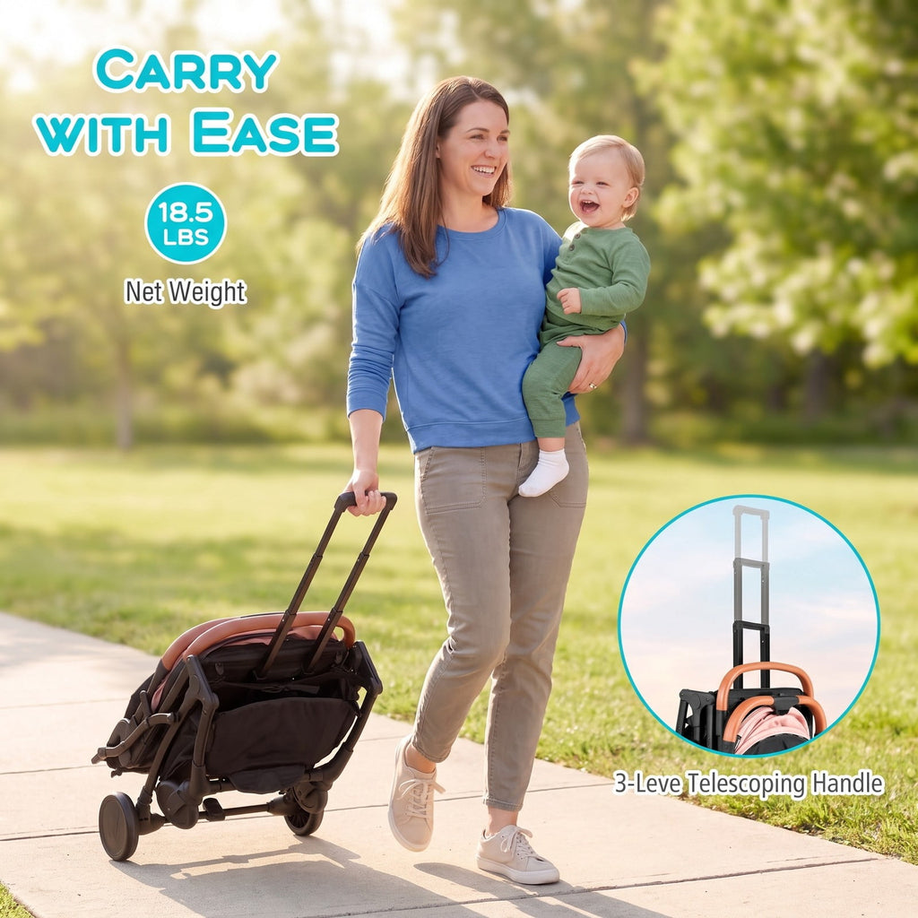 Airfind Lightweight Baby Stroller Compact Travel Stroller with One-Hand Folding, 33 lbs Capacity, Aluminum Frame, for 0-3 years old, Pink