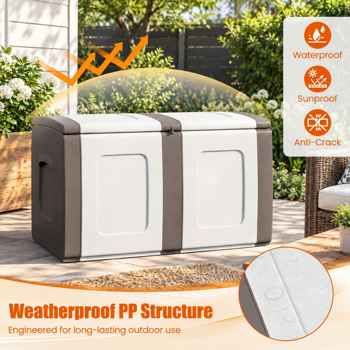 AIRFIND Deck Box 53 Gallon, Outdoor Patio Storage Container with Lockable Lid, Side Handles and Tool-Free Assembly for Garden Supplies, Beige