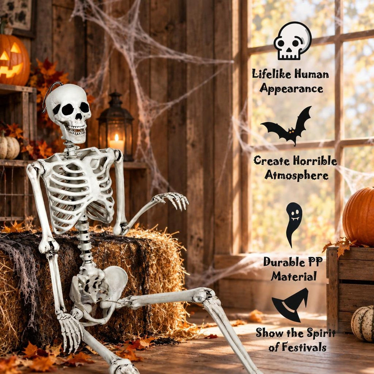 Airfind 5.4 Feet Halloween Skeleton Life Size Realistic Full Body Hanging, PP Height: 5.4FT Frame, White