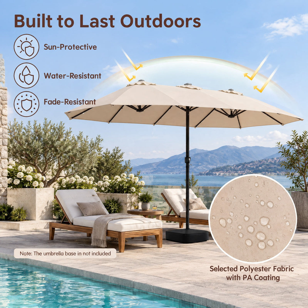Airfind 15.5FT Extra-Large Patio Umbrella 12 Reinforced Metal Ribs, 180G Polyester Fabric Metal External Frame, Beige