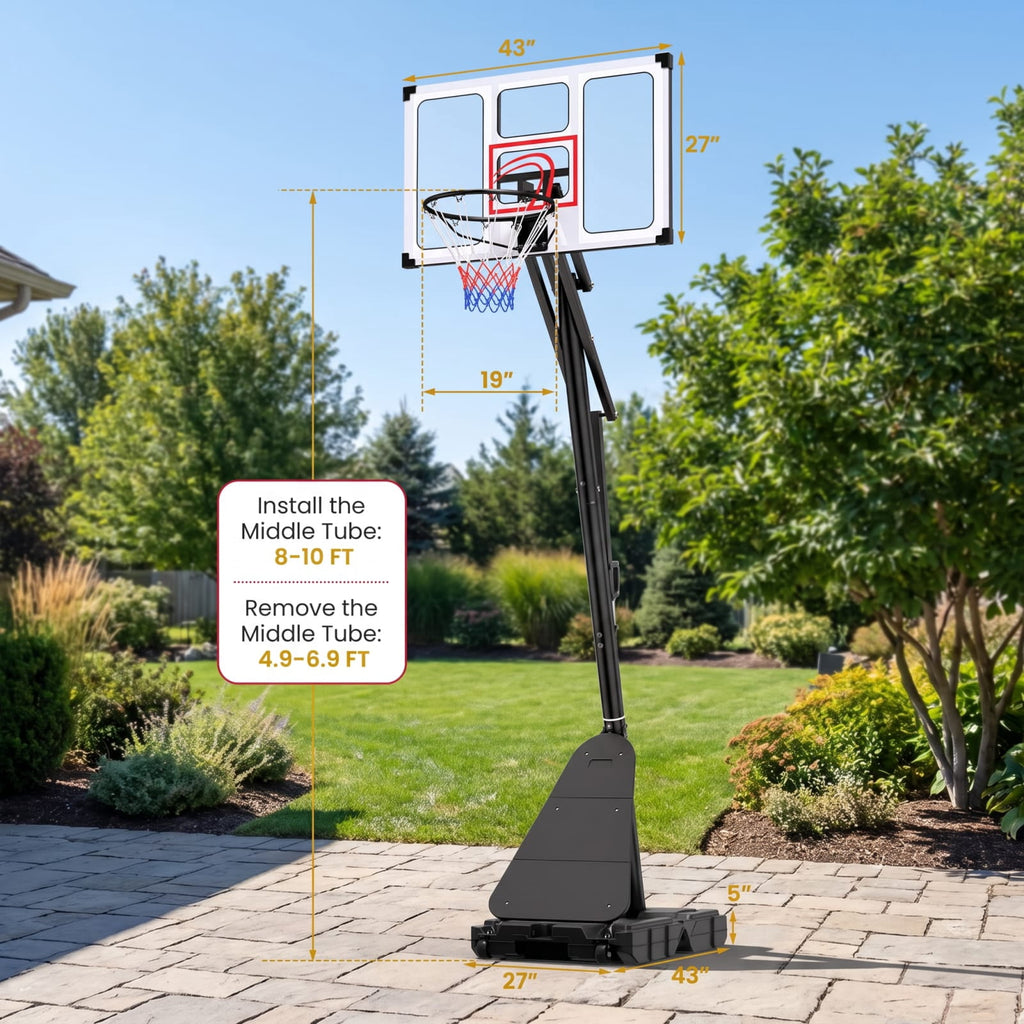 Airfind Portable Basketball Hoop with 4.9 to 10 Foot Adjustable Height Shatterproof PC Backboard Rebounder and Ball Storage for Backyard, Black