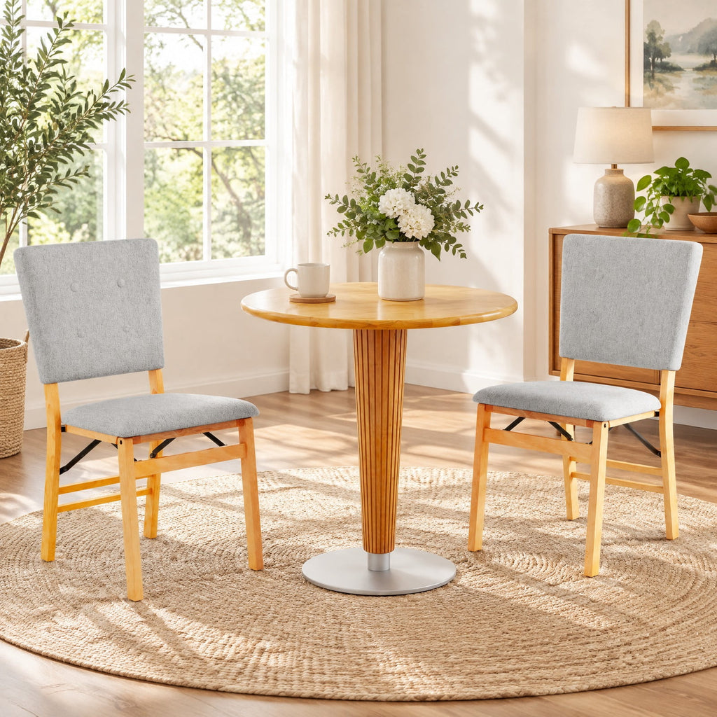 Airfind Foldable Dining Chair Set of 2 Armless Kitchen Chair with Padded Seat and Tilt Backrest, Rubber Wood MDF Sponge Linen Fabric Frame, Gray