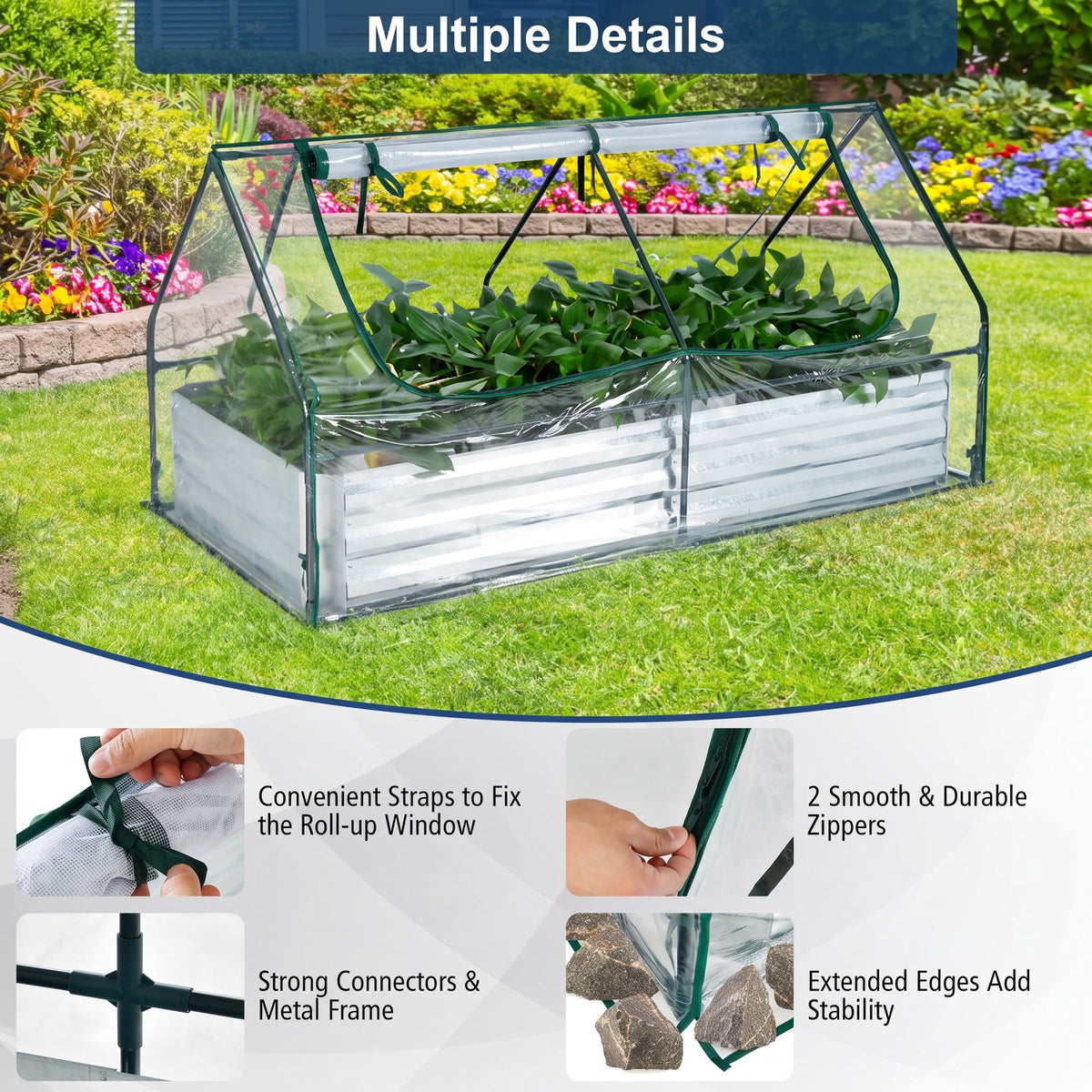 Airfind 6 x 3 x 3 Feet Galvanized Raised Garden Bed with Greenhouse, Galvanized Steel Metal PVC Frame, Silver