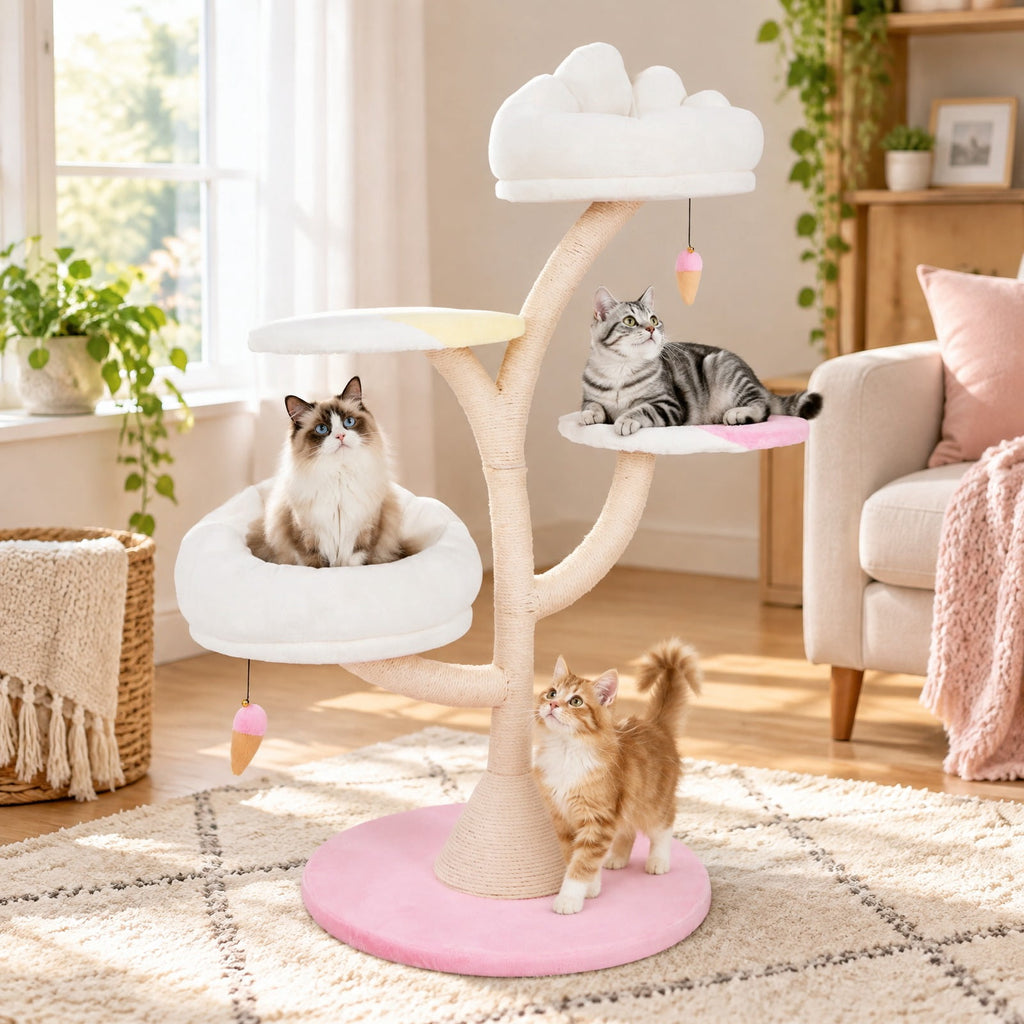 Airfind Multi-Layer Cat Tree Cat Tower with 2 Cat Perches 2 Platforms, Capacity of Each Layer 35 Lbsnet Weight for Convenient Everyday Use, Pink
