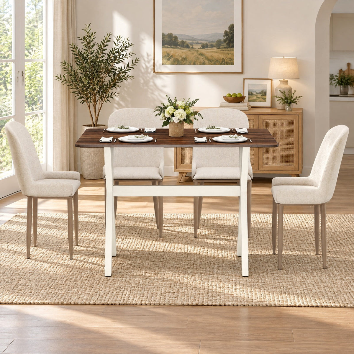 Airfind Modern Dining Table Wooden Kitchen Table with X-shaped Frame, 220 lbs Capacity, Rubber Wood MDF Frame, 43in x 28in x 30in Footprint, White