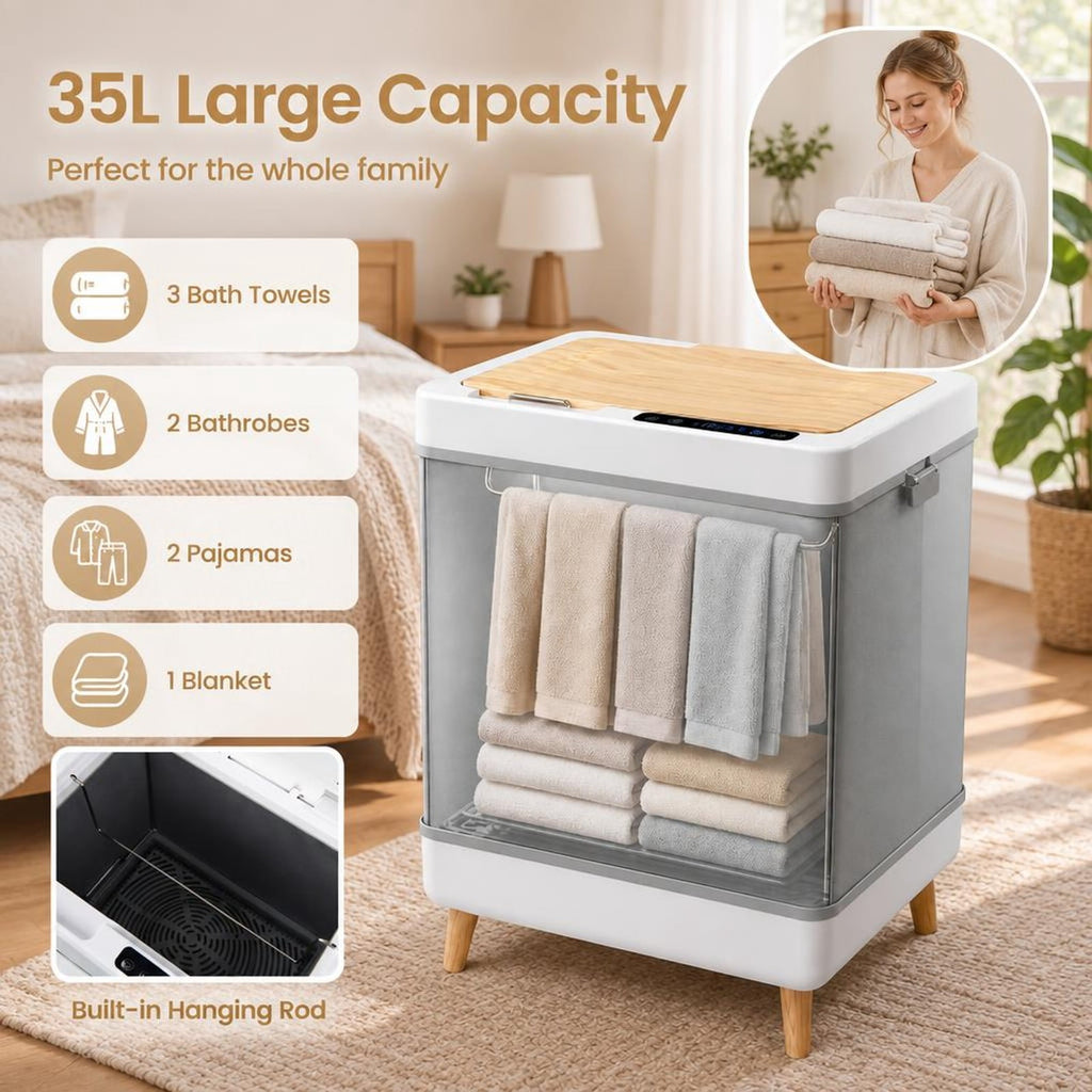 Airfind Towel Warmer Bucket with Foldable Design and Auto Shut Off for Bathroom, Natural, 8 mins to max temperature