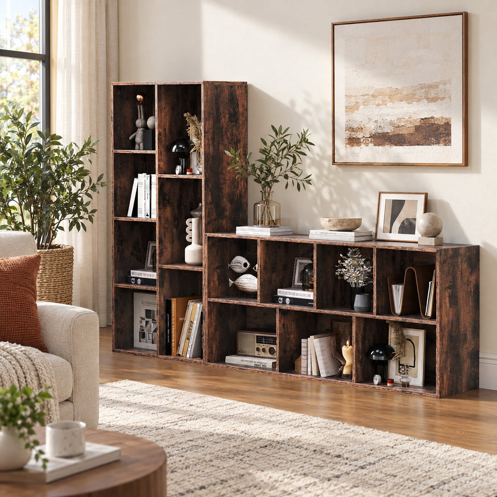 Airfind Vertical or Horizontal Freestanding Bookshelf with 7 Compartments, 176 lbs Capacity, Engineered Wood MDF Frame, 19.5 x 9 x 42 Footprint