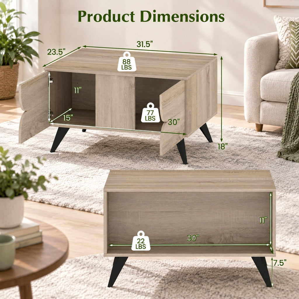 Airfind Farmhouse Accent Modern Coffee Table with Storage for Living Room Bedroom, 88 lbs Capacity, MDF Plastic Frame, Natural