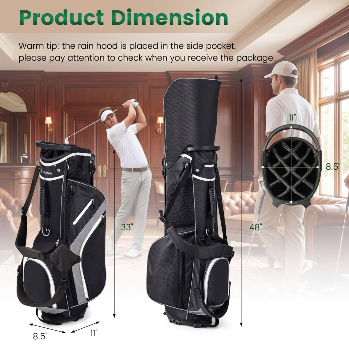 Airfind Lightweight Golf Stand Bag with 14 Way Top Dividers and 6 Zippered Pockets and Rain Hood for Walking the Course, Gray