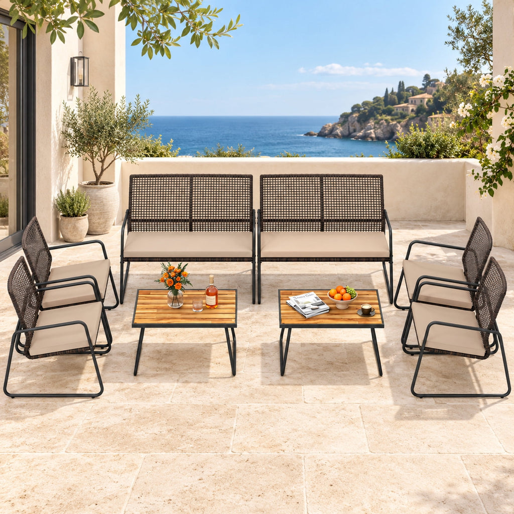 Airfind 8 Pieces Patio Furniture Set with Acacia Wood Coffee Table and Zippered Cushions, 110 lbs Capacity, 31 x 20 x 17 Footprint, Yellow