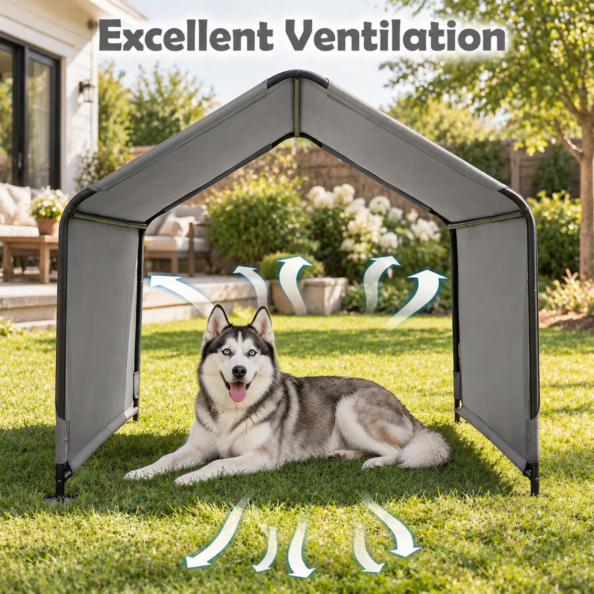 Airfind Outdoor Dog Shade Shelter with reliable Roof and Ground Stakes for Deck, 420D Oxford Fabric Metal, 51 Inch x 46.5 Inch x 42.5 Inch