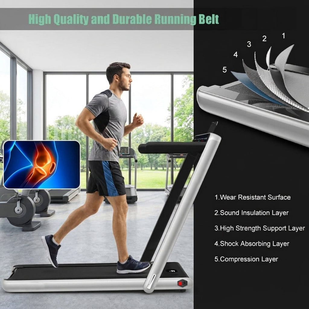 Airfind 2-in-1 Walk-to-Run Folding Treadmill Walking Treadmill for Home with Cushioned Deck Supports 265 lbs Compact Under Desk Design, Silver