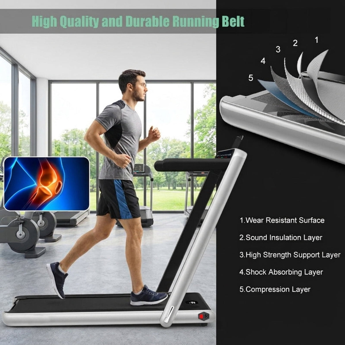 Airfind 2-in-1 Walk-to-Run Folding Treadmill Walking Treadmill for Home with Cushioned Deck Supports 265 lbs Compact Under Desk Design, Silver