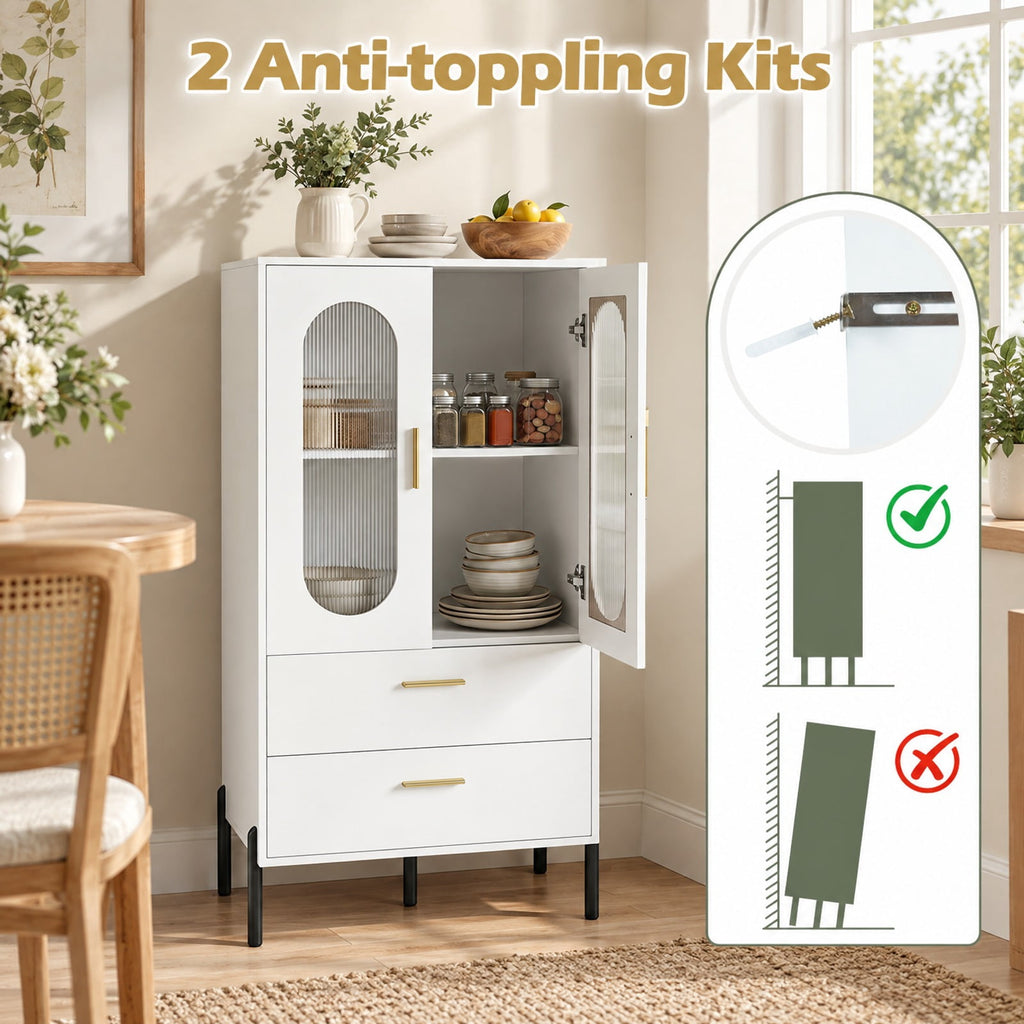 Airfind Modern Sideboard Buffet Cabinet with Fluted Doors, 23.5 x 16 x 47Inner Footprint, White, Dimensions 23.5 x 16 x 47Inner
