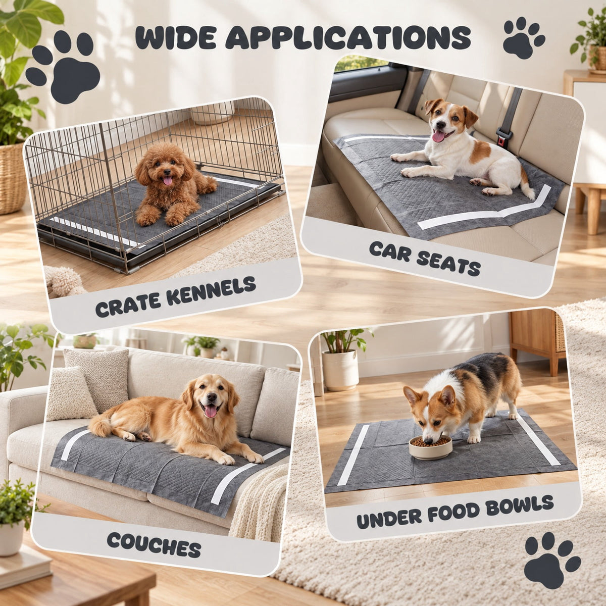 Airfind 24 Inch x 24 Inch Charcoal Dog Pee Pads 6-Layer for Dogs, Non-woven Fabric Fluffy Pulp PE Film Absorbent Tissue Pee Frame, Black