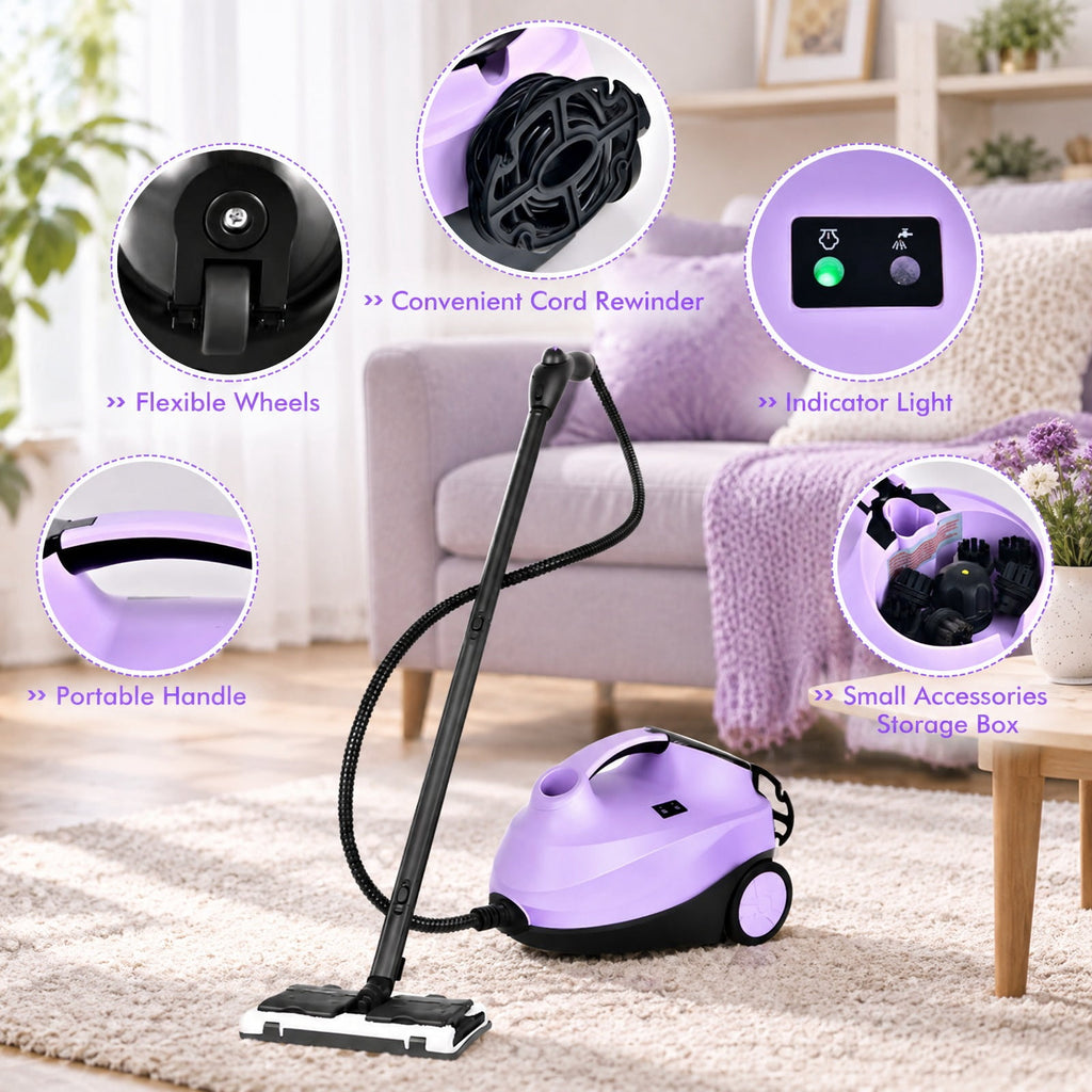 Airfind 2000W Heavy Duty Multi-purpose Steam Cleaner Mop with Detachable Handheld Unit, ABS Frame, : 10 x 17 x 10 Footprint, Purple