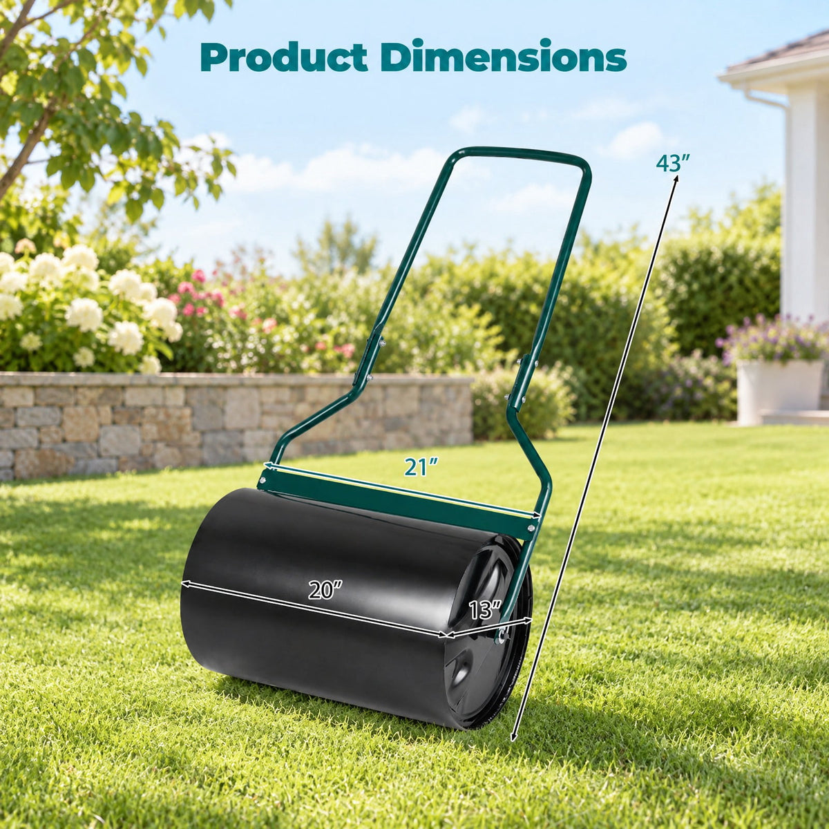 Airfind Lawn Roller 12 Gallon Water/Sand Filled Garden Drum Roller with U, Metal Frame, 21 x 13 x 43(L X W X H) Roller Footprint, Black