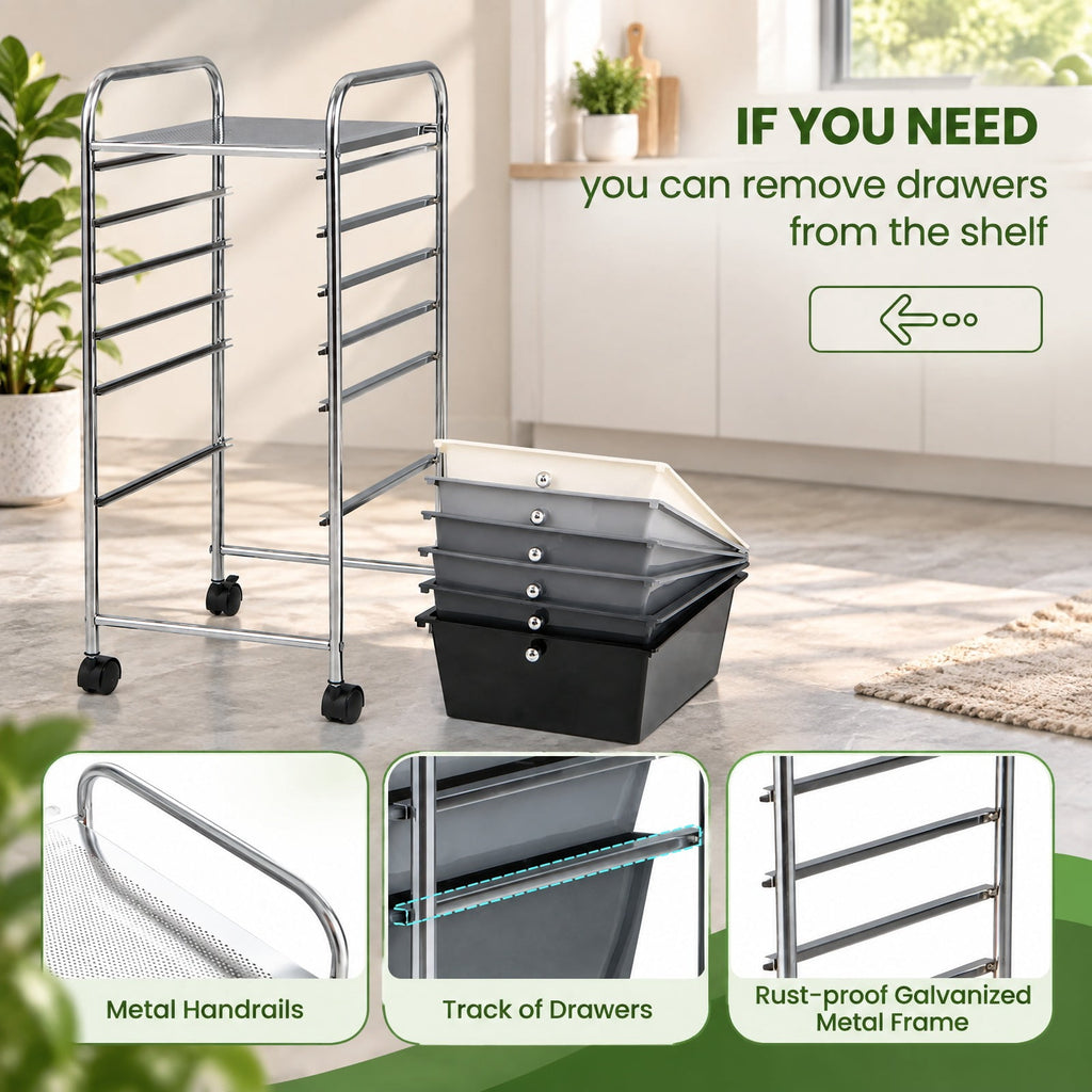 Airfind 6 Drawers Rolling Storage Cart Organizer, Steel Frame, 17 x 13.5 x 30 Footprint, Black, Perfect for any room where space is limited