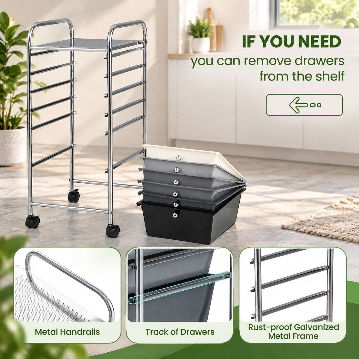 Airfind 6 Drawers Rolling Storage Cart Organizer, Steel Frame, 17 x 13.5 x 30 Footprint, Black, Perfect for any room where space is limited