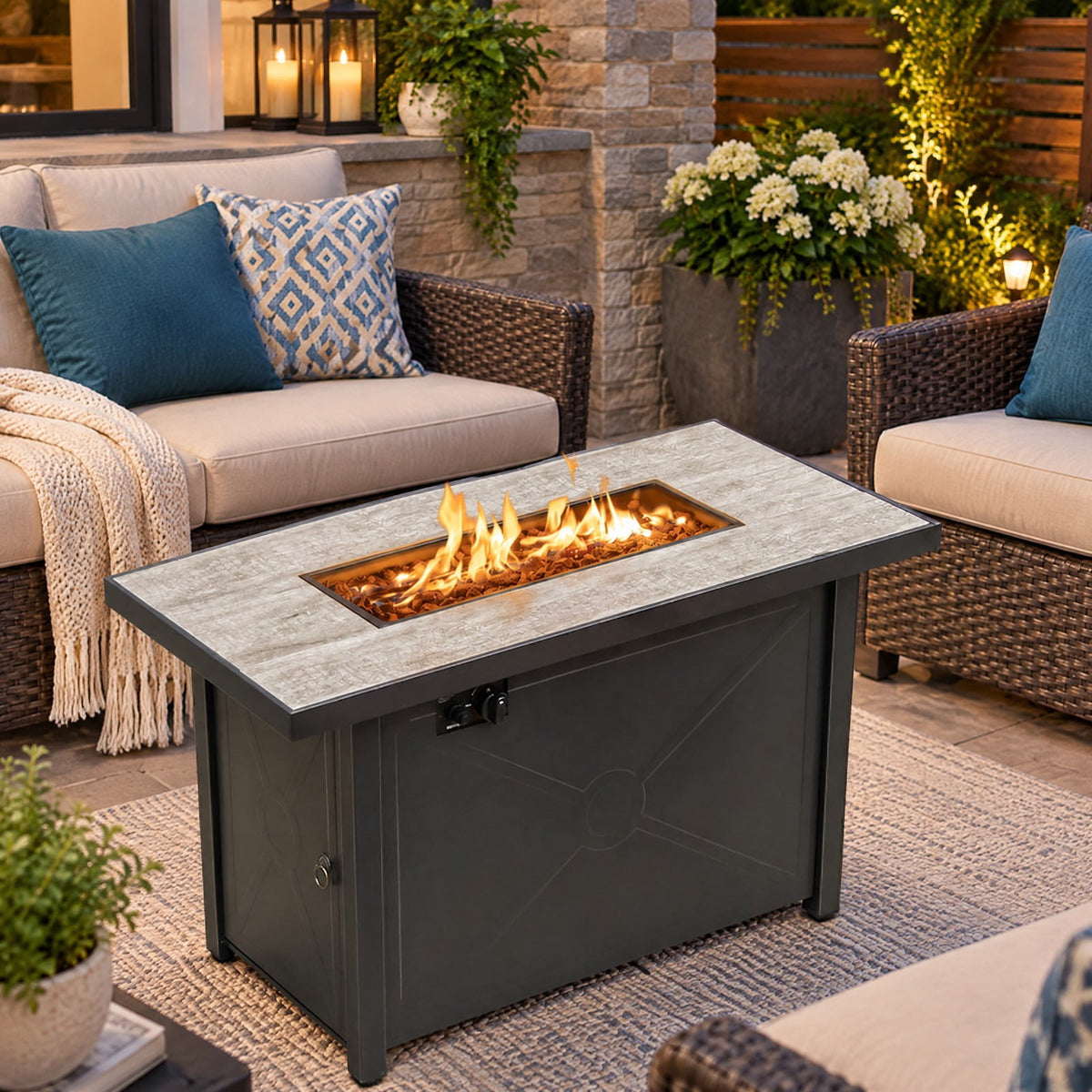 Airfind 42 Inch 60000 BTU Propane Fire Pit Table with Ceramic Tabletop, Steel Frame, 42 x 20 x 25 Footprint, Black