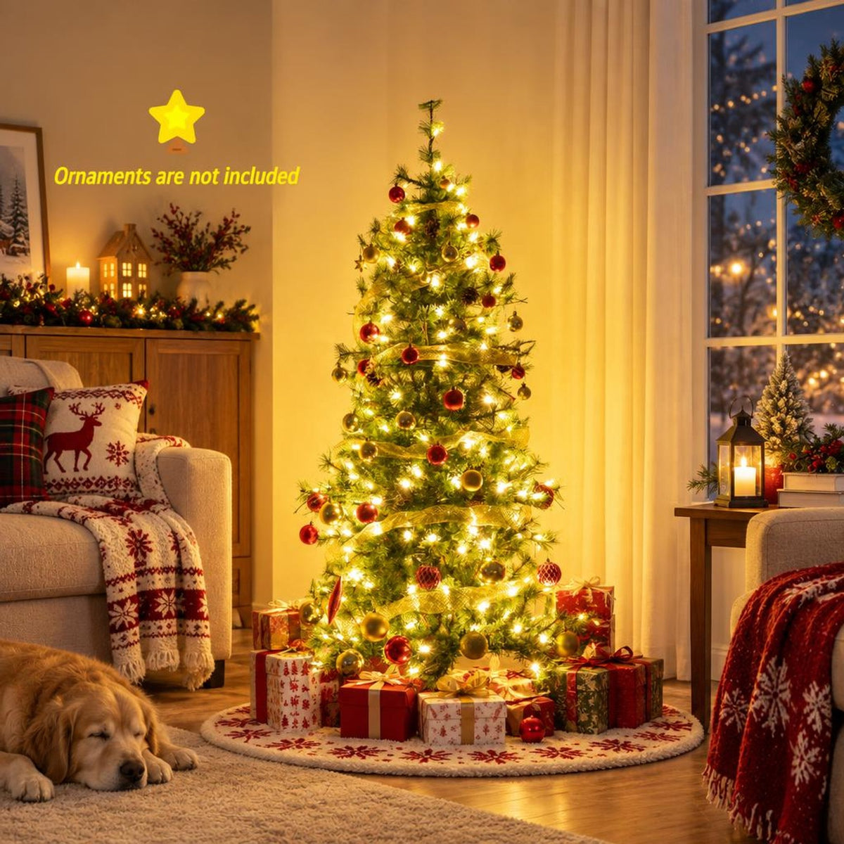 Airfind 6 Feet Artificial Christmas Tree Pre, PVC Metal Tree Height 8 ft / 7 ft /6 ft Tree Width 3.3 ft / 3 ft / 2.9 ft Frame, White