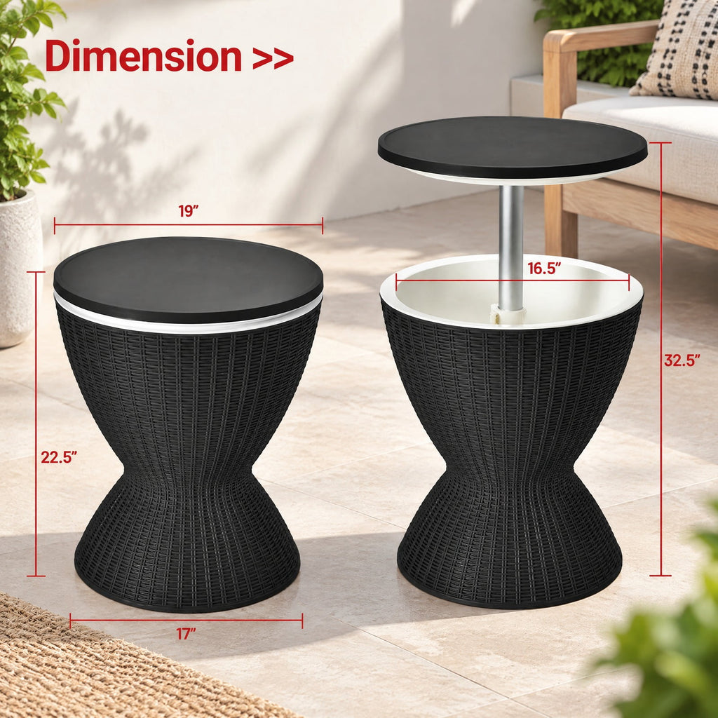 Airfind 3 in 1 8 Gallon Patio Rattan Cooler Bar Table with Adjust Ice Bucket, 165 lbs Capacity, PP Frame, Φ19 x 22.5 Footprint, Black