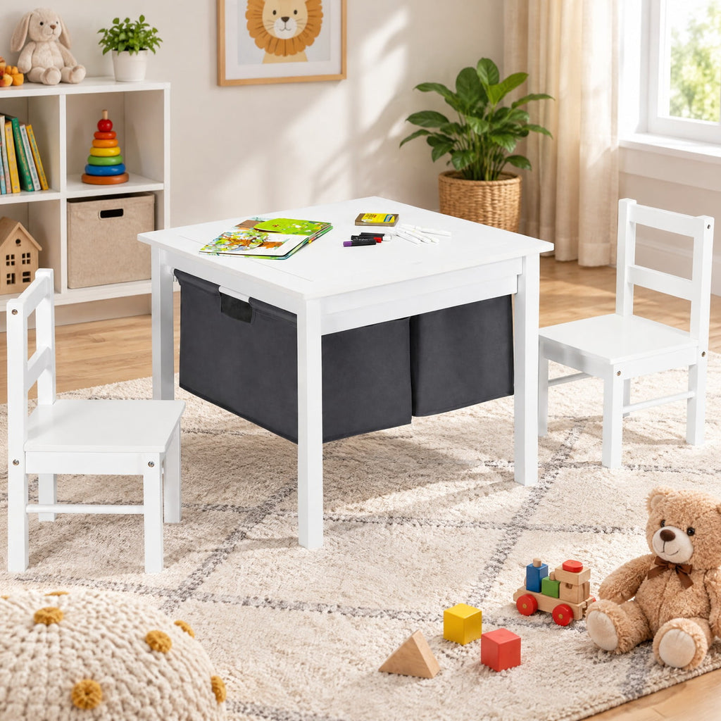 Airfind 2-in-1 Youth Activity Table and 2 Chairs Set with Storage Building Block Table, 200 Lbs Capacity, MDF Non-woven Fabric, for 3-8 Years, White