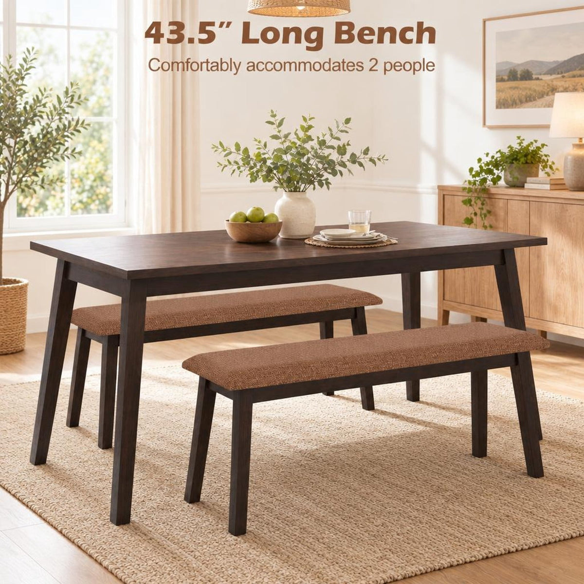 Airfind 43.5 Inch Upholstered Entryway Bench with Rubber Wood Frame, 550 lbs Capacity, Faux Linen Fabric Frame, 43.5 Inch x 14 Inch x 18 Inch Footprint, Brown